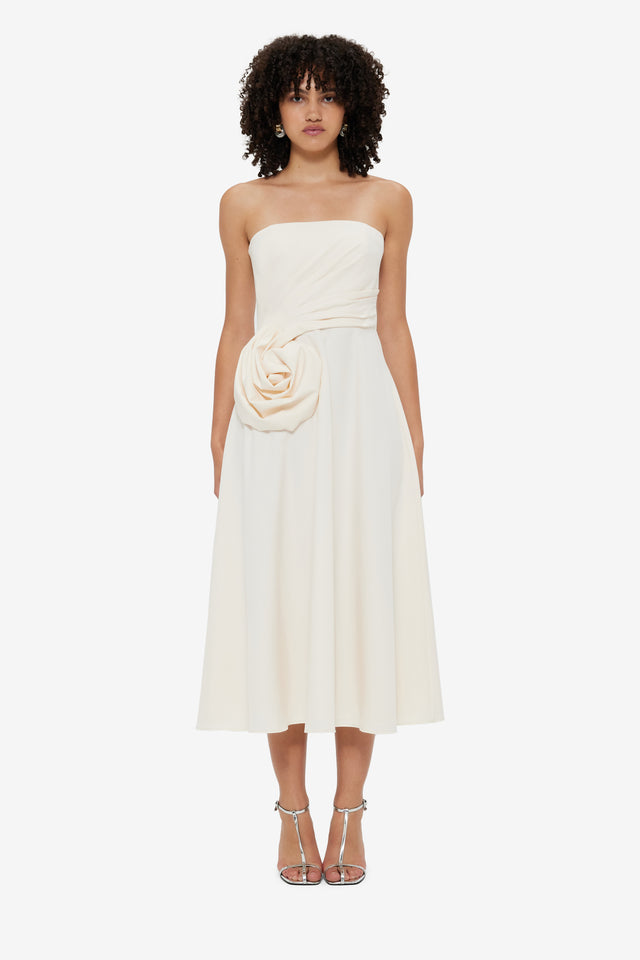 Exclusive LEO LIN Ivanna Rose Bustier Midi Dress - Vanilla