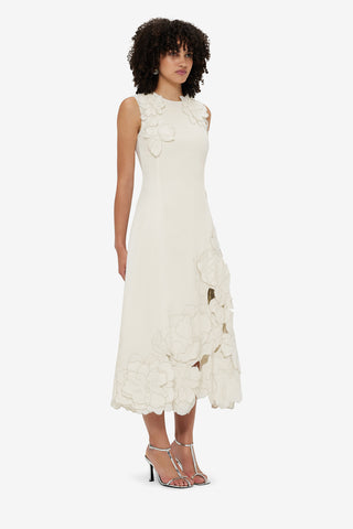 Exclusive Leo Lin Cleo Appliqué Sleeveless Midi Dress - Vanilla