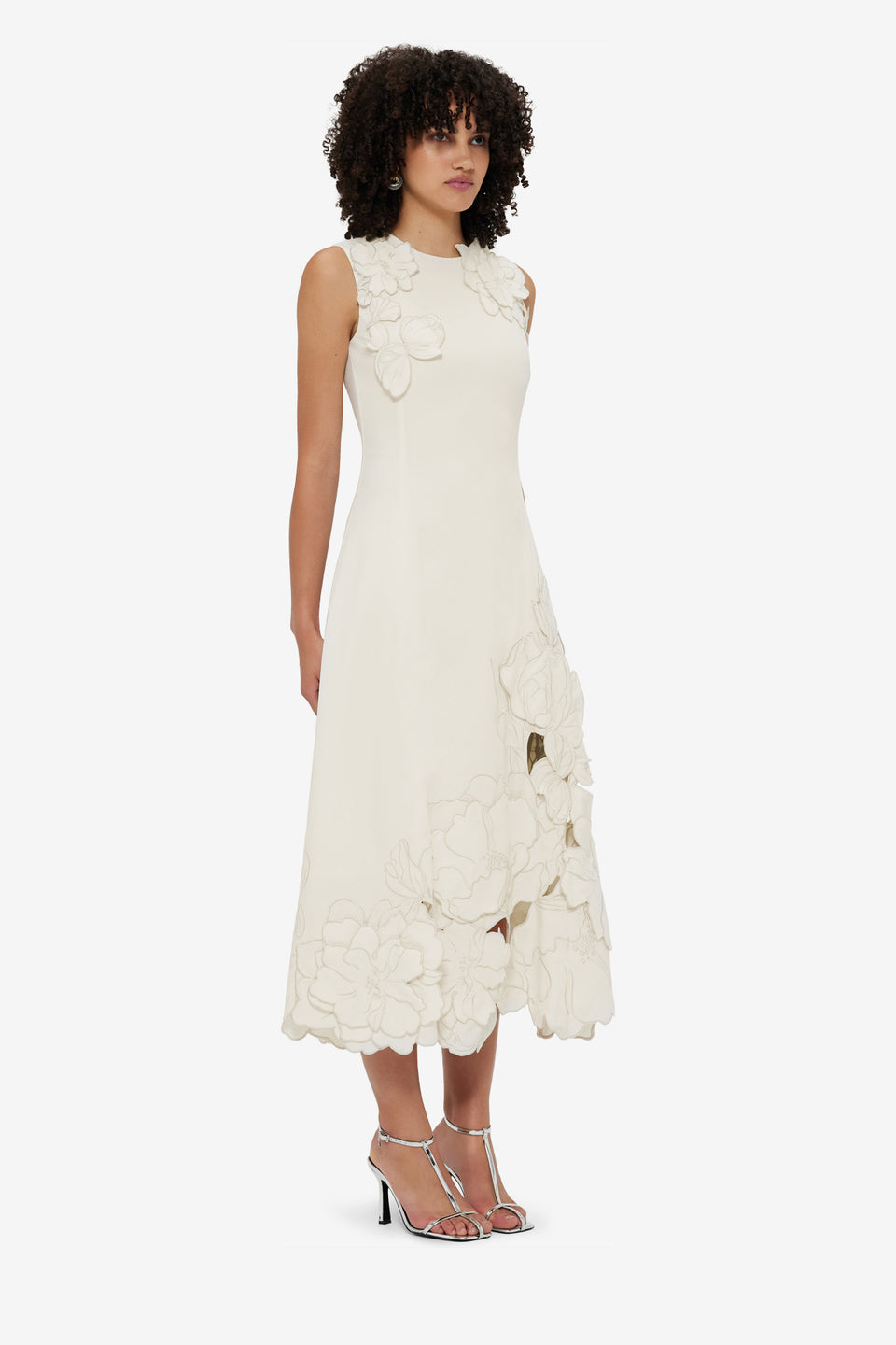 Exclusive Leo Lin Cleo Appliqué Sleeveless Midi Dress - Vanilla