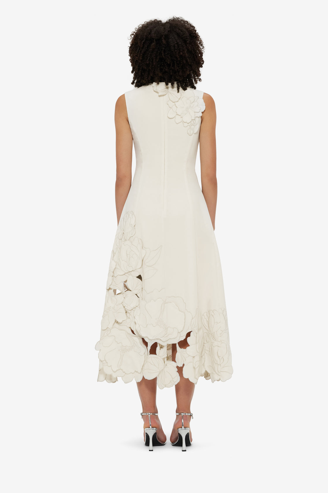 Exclusive Leo Lin Cleo Appliqué Sleeveless Midi Dress - Vanilla