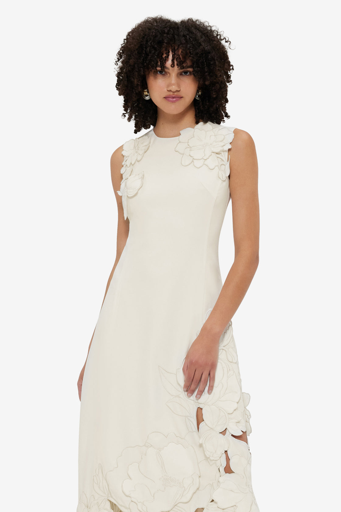 Exclusive Leo Lin Cleo Appliqué Sleeveless Midi Dress - Vanilla