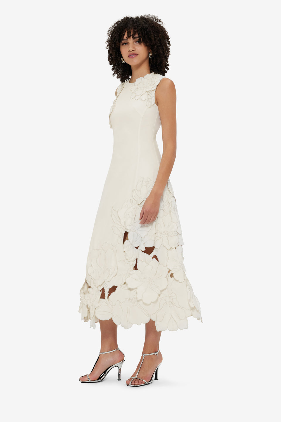 Exclusive Leo Lin Cleo Appliqué Sleeveless Midi Dress - Vanilla