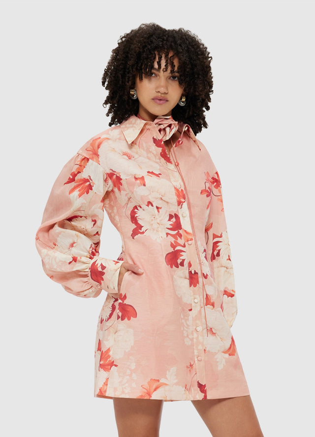 Exclusive Leo Lin Juliana Shirt Mini Dress - Peony Print