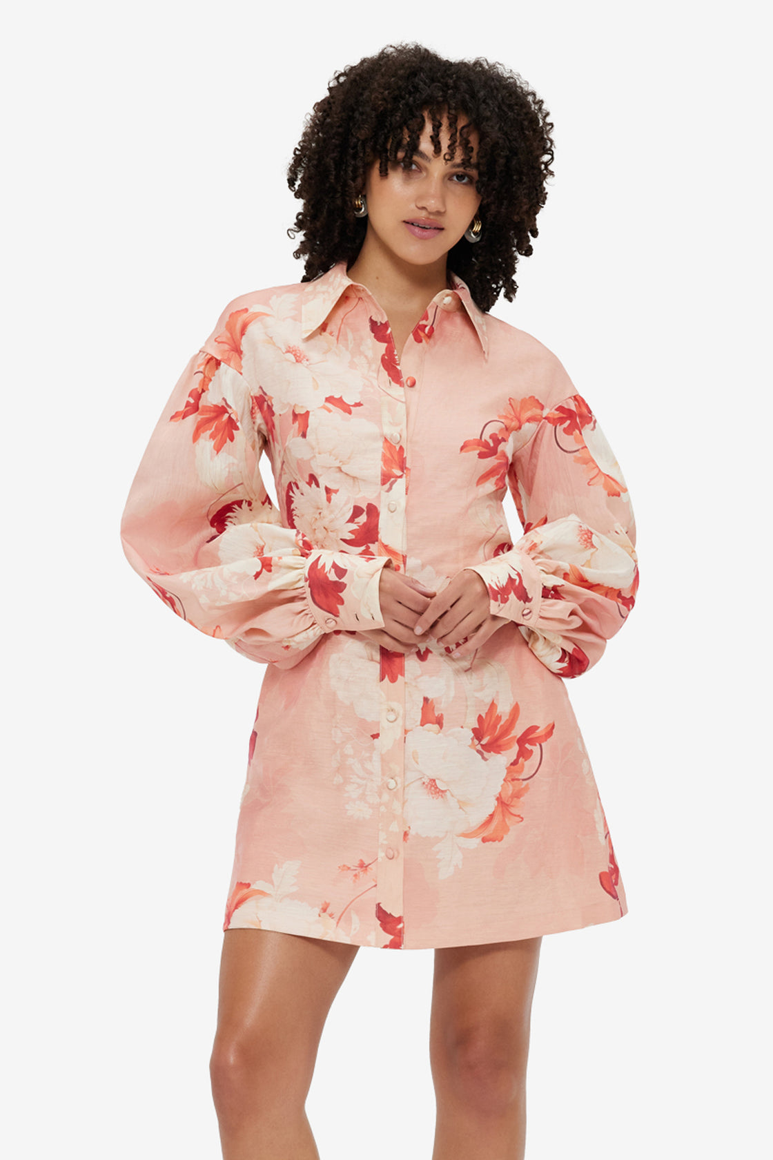 Exclusive LEO LIN Juliana Shirt Mini Dress - PEONY Print