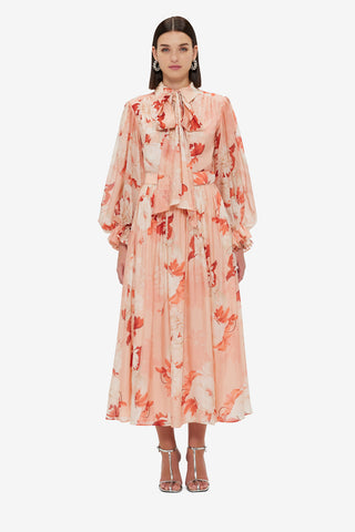 Exclusive Leo Lin Cassie Tie Neck Midi Dress - Peony Print