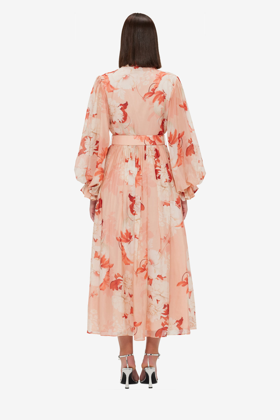 Exclusive Leo Lin Cassie Tie Neck Midi Dress - Peony Print