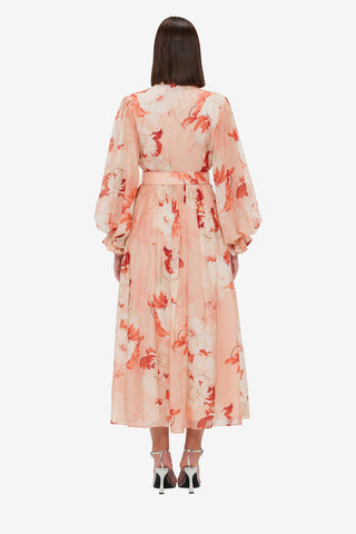 Exclusive Leo Lin Cassie Tie Neck Midi Dress - Peony Print