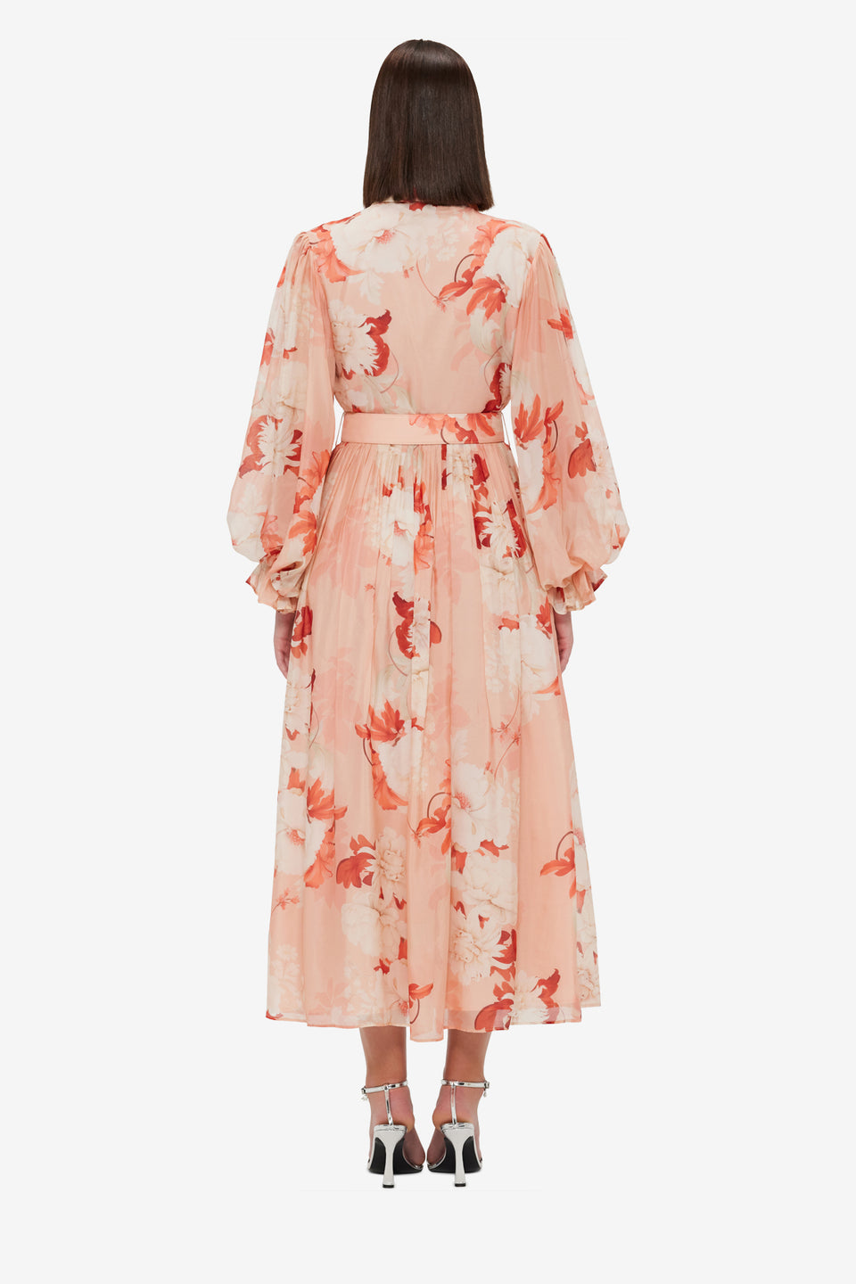 Exclusive Leo Lin Cassie Tie Neck Midi Dress - Peony Print