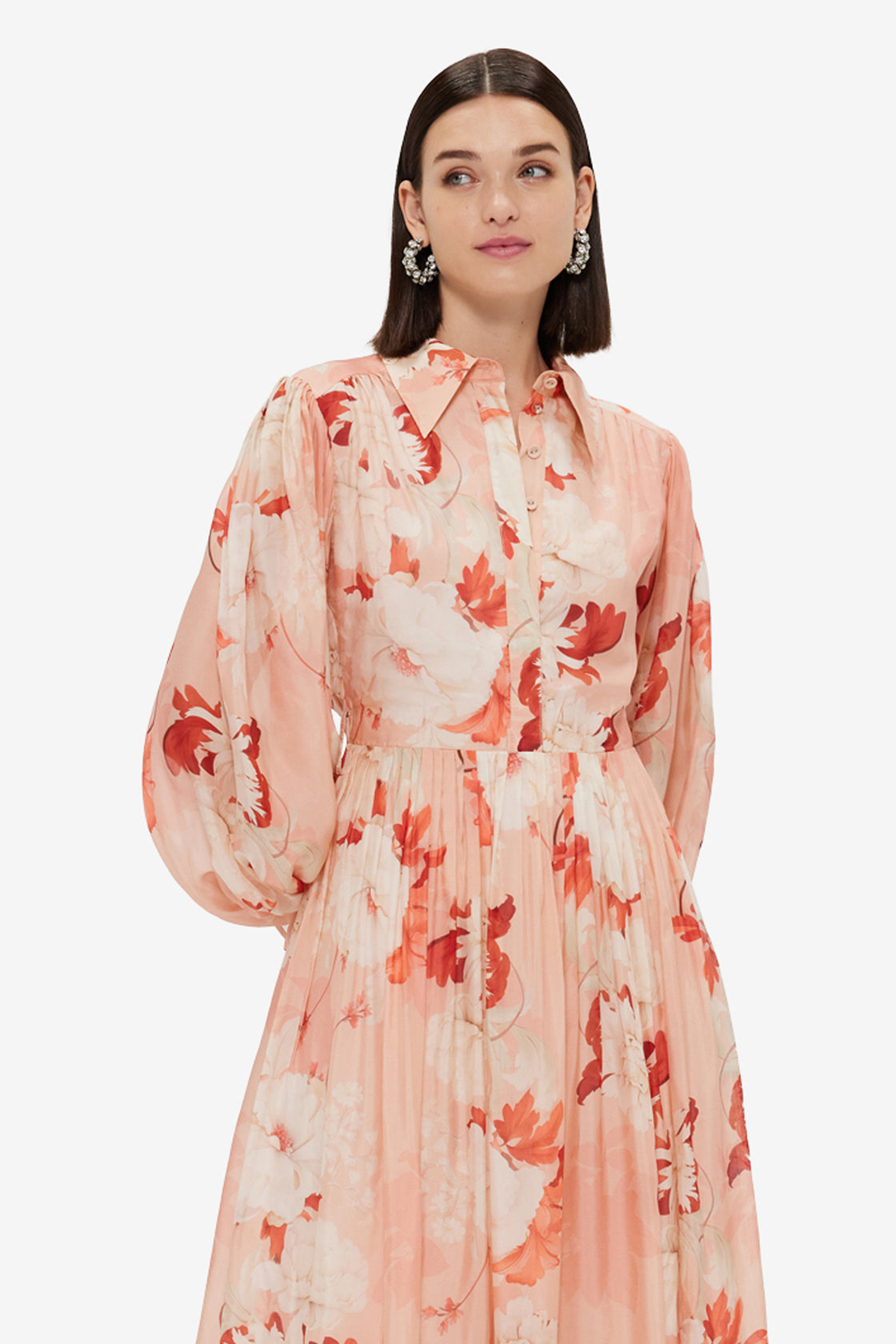 Exclusive Leo Lin Cassie Tie Neck Midi Dress - Peony Print