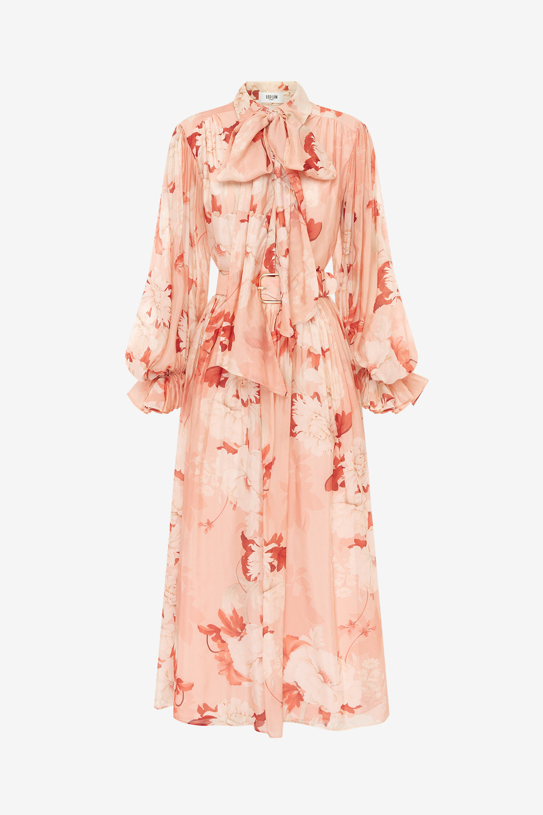 Exclusive Leo Lin Cassie Tie Neck Midi Dress - Peony Print