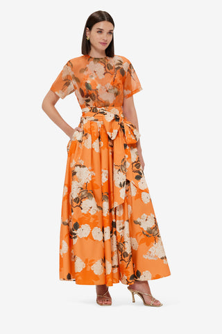 Exclusive LEO LIN Indie Sleeve Top - Hydrangea Print in Tangerine