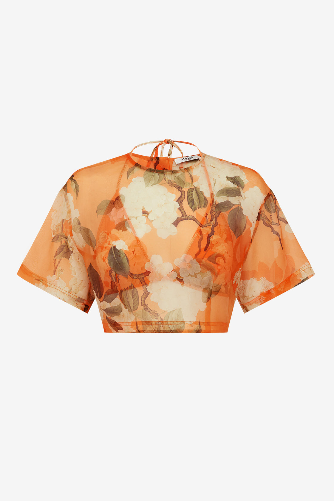 Exclusive LEO LIN Indie Sleeve Top - Hydrangea Print in Tangerine
