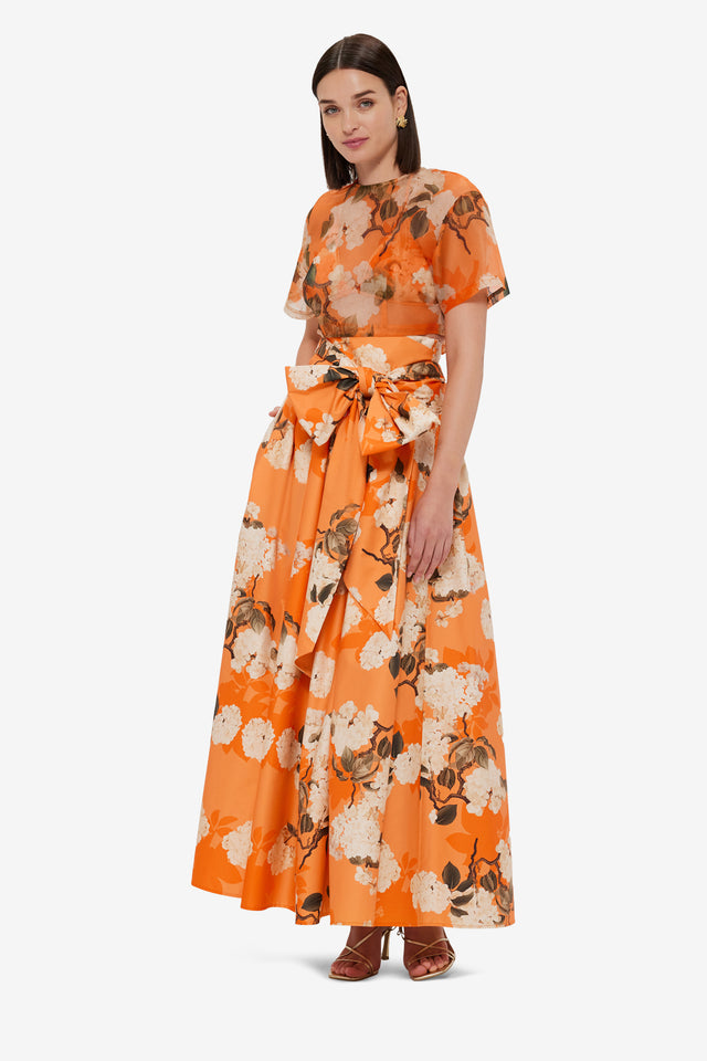 Exclusive LEO LIN Valerie Maxi Skirt - Hydrangea Print in Tangerine