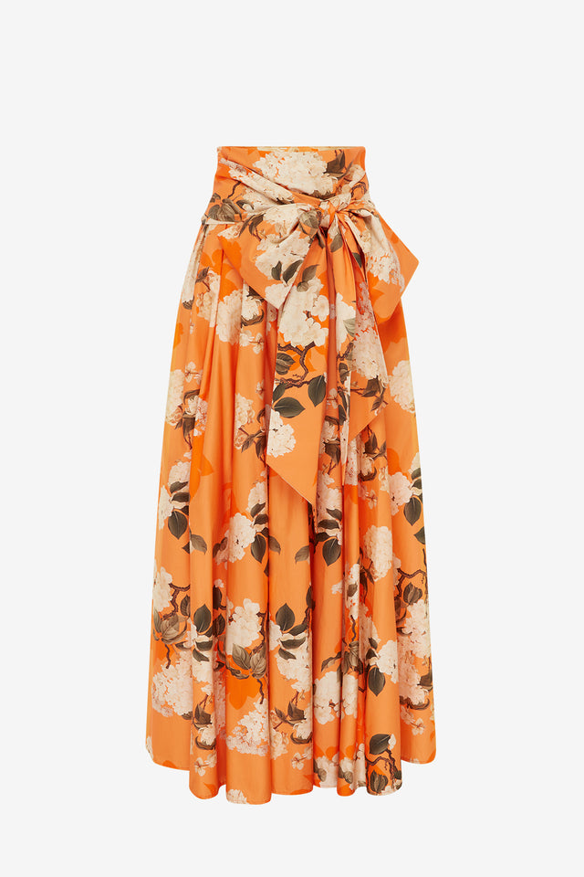 Exclusive LEO LIN Valerie Maxi Skirt - Hydrangea Print in Tangerine