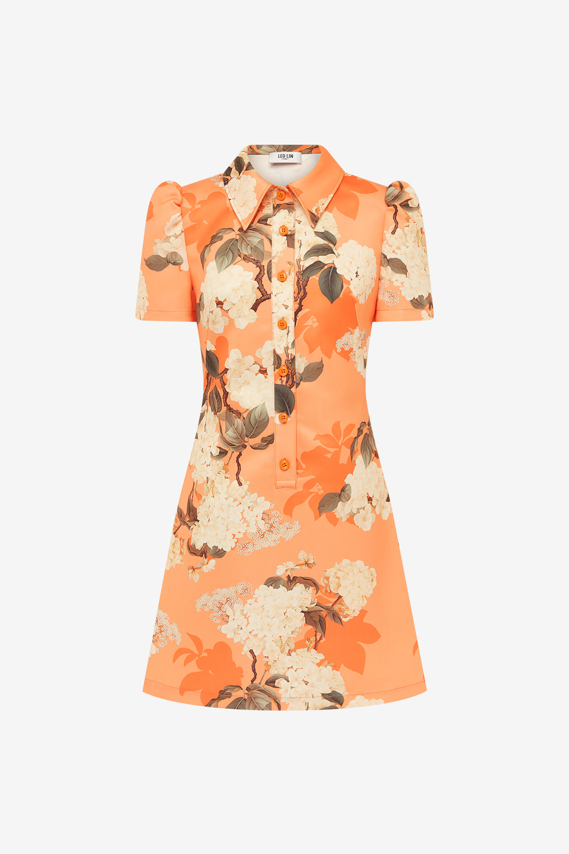 Exclusive Leo Lin Brooke Mini Dress - Hydrangea Print in Tangerine