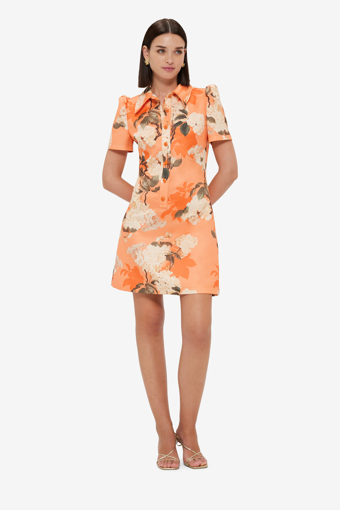 Exclusive Leo Lin Brooke Mini Dress - Hydrangea Print in Tangerine