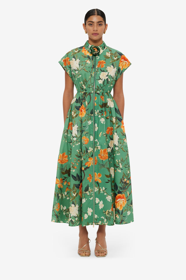 Exclusive LEO LIN Anita Pocket Shirt Midi Dress Camelia Print