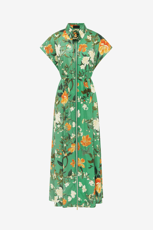 Exclusive LEO LIN Anita Pocket Shirt Midi Dress Camelia Print