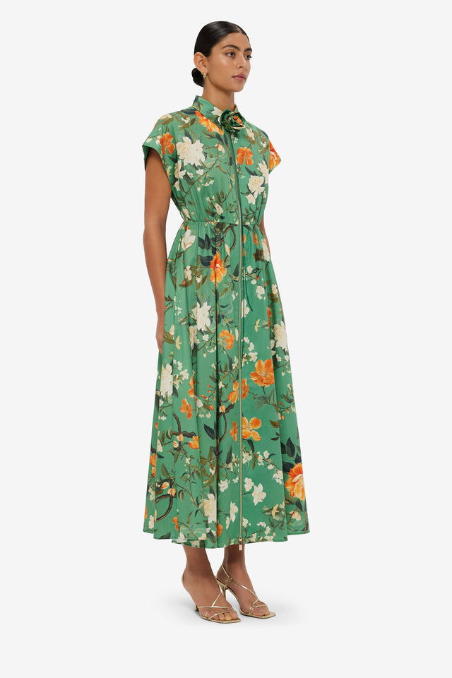 Exclusive LEO LIN Anita Pocket Shirt Midi Dress Camelia Print