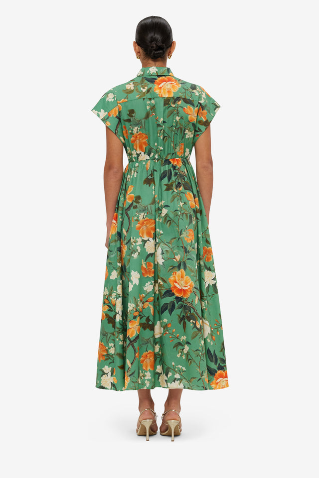 Exclusive LEO LIN Anita Pocket Shirt Midi Dress Camelia Print