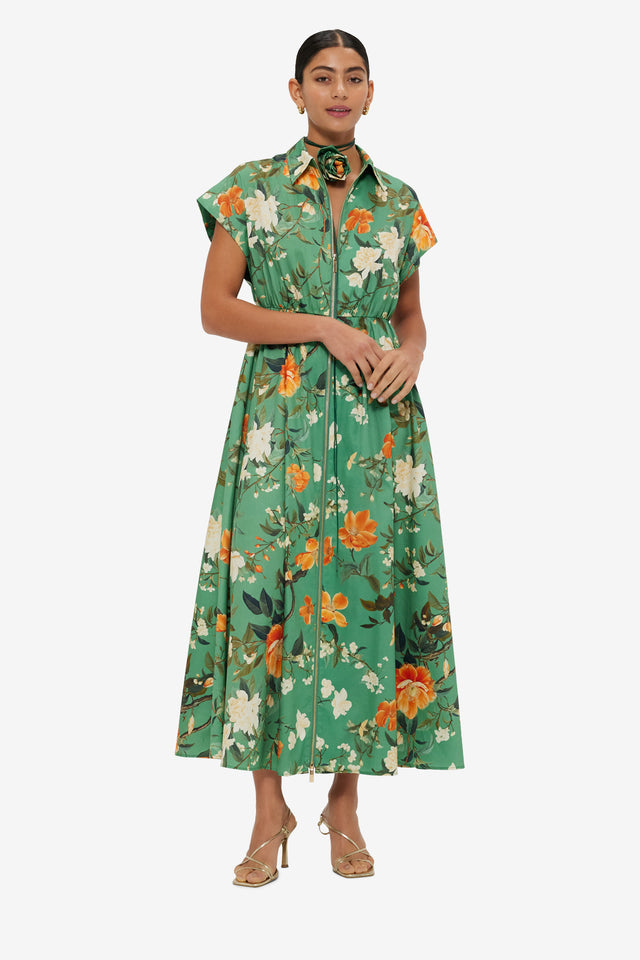 Exclusive LEO LIN Anita Pocket Shirt Midi Dress Camelia Print