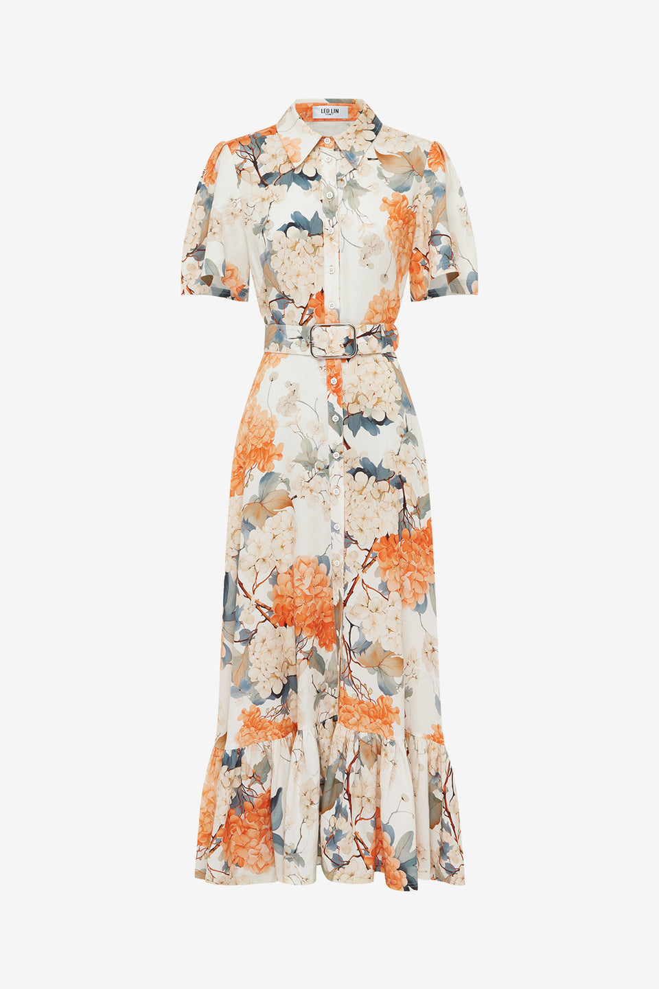 Exclusive Leo Lin Becca Short Sleeve Midi Dress - Hydrangea Print in Vanilla