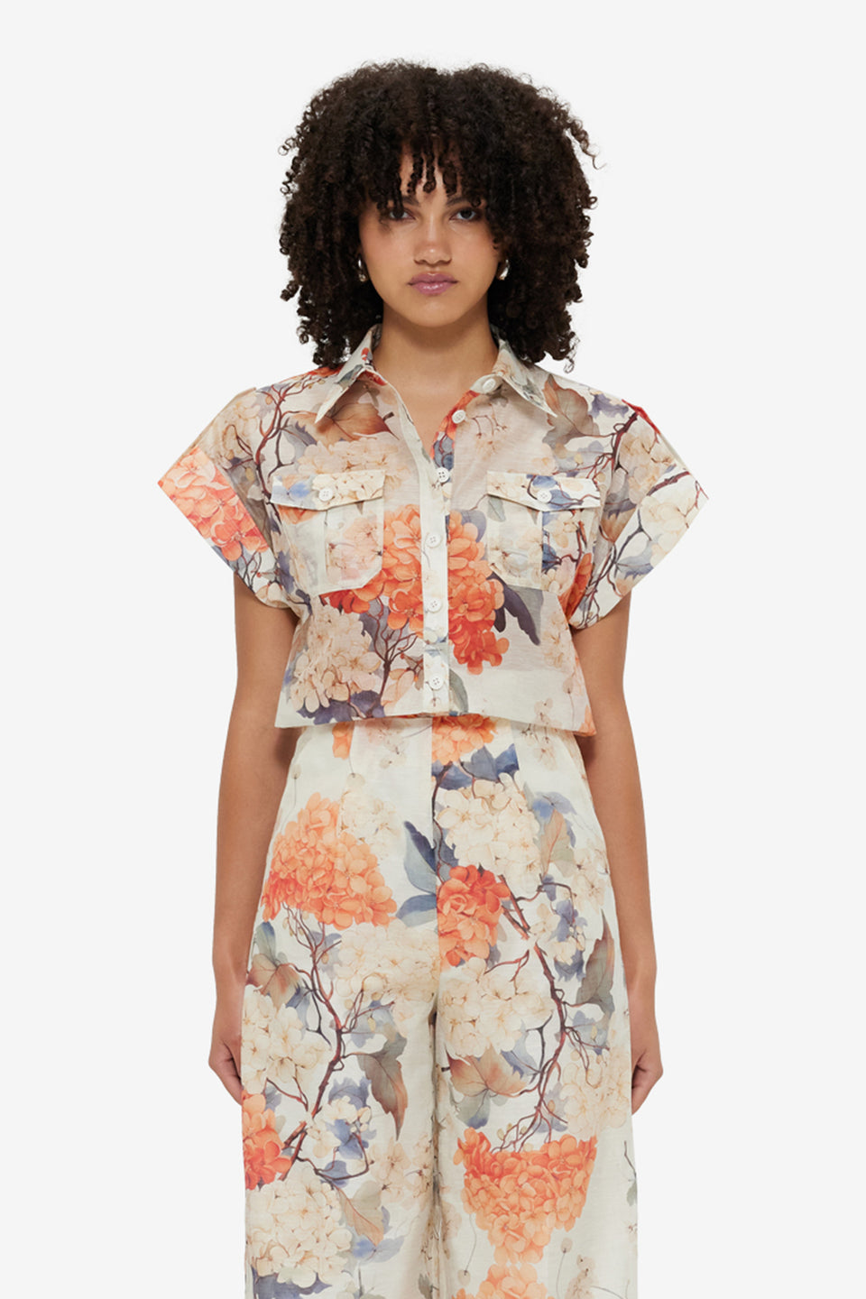 Exclusive Leo Lin Catarina Blouse - Hydrangea Print in Vanilla