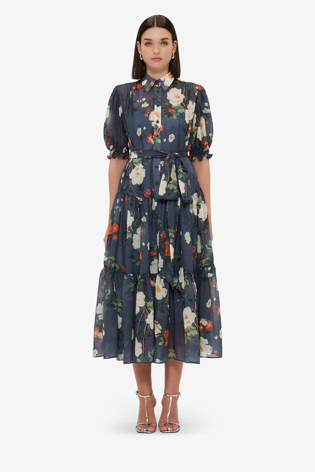 Exclusive LEO LIN Ellie Bishop Sleeve Midi Dress - Pear Blossom Print