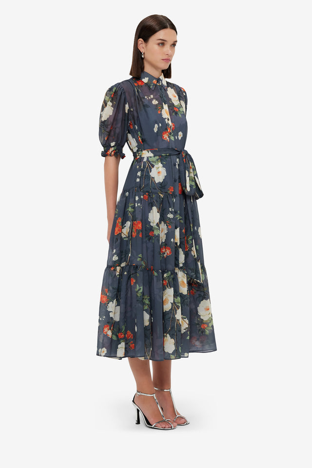 Exclusive LEO LIN Ellie Bishop Sleeve Midi Dress - Pear Blossom Print