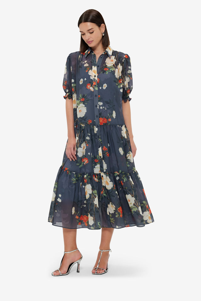 Exclusive LEO LIN Ellie Bishop Sleeve Midi Dress - Pear Blossom Print