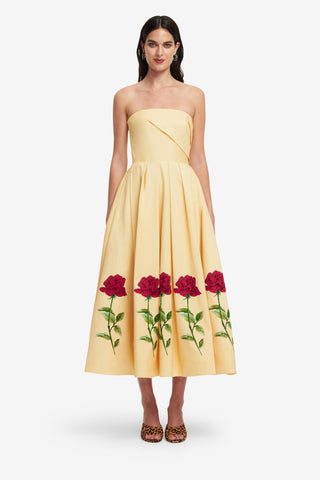 Lynn Embellished Rose Bustier Midi Dress - Butter Lynn Embellished Rose Bustier Midi Dress - Butter