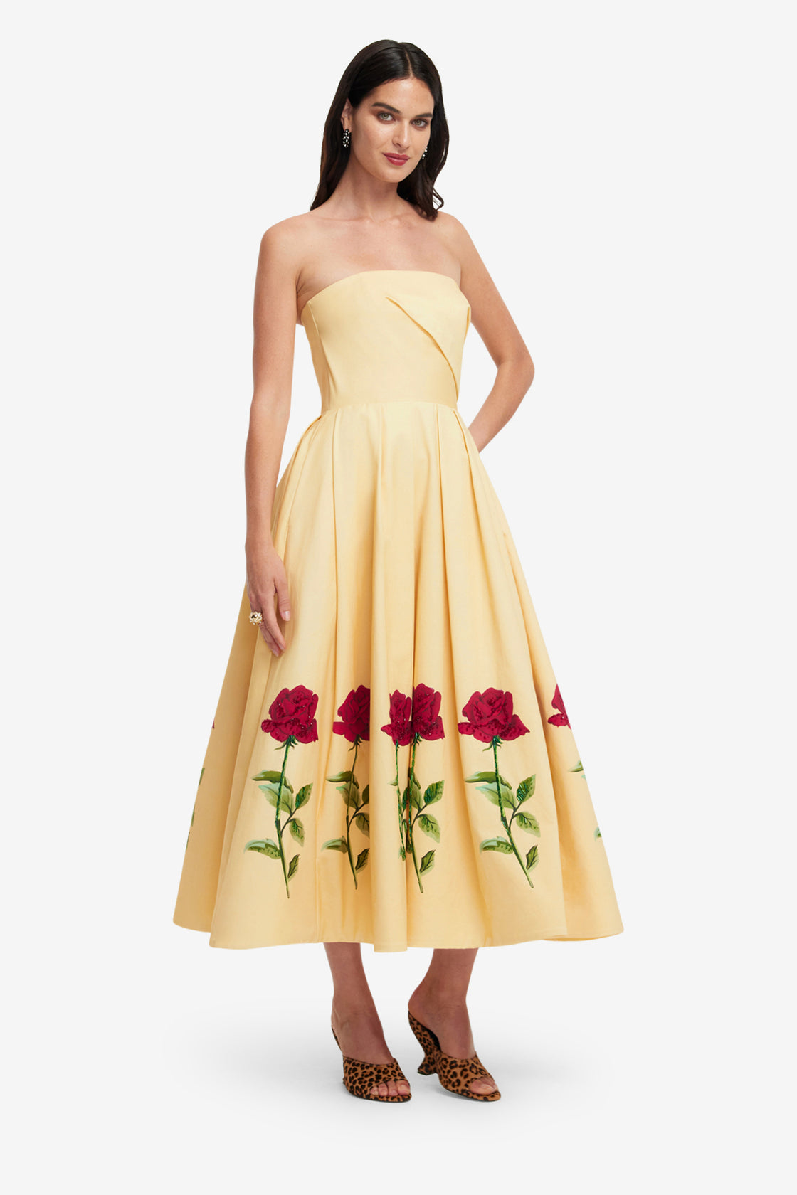 Lynn Embellished Rose Bustier Midi Dress - Butter LEO LIN Lynn Embellished Rose Bustier Midi Dress - Butter LEO LIN
