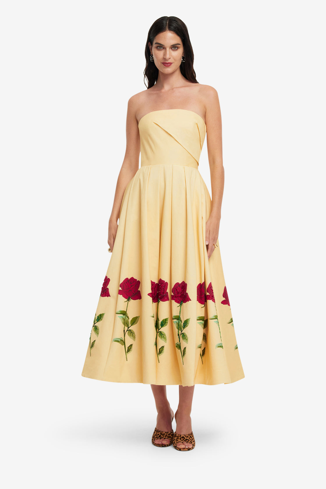 bustier midi dress SIMKHAI Imogen Cotton Lace in Yellow calf%20length%0D%0A%0D%0AMATERIAL%3A%0D%0A%0D%0APolyester%20%2B%26nbsp%3B%20Silk%26nbsp%3B%0D%0ADelicate%20sewing%20and%20hemming%20by%20durable%20needle%20lockstitch%20machine Ivory Floral Bustier Midi Dress