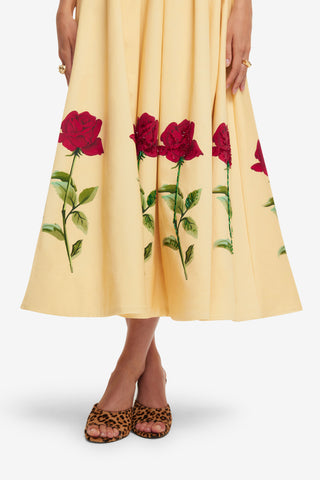 Lynn Embellished Rose Bustier Midi Dress - Butter LEO LIN Lynn Embellished Rose Bustier Midi Dress - Butter LEO LIN