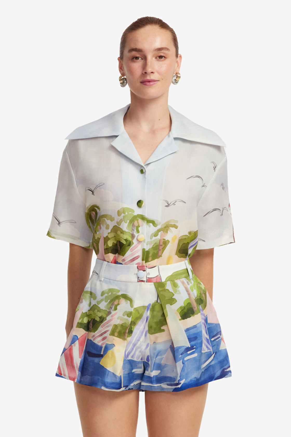 Exclusive LEO LIN Casey Silk Button Shirt - Nautical Print