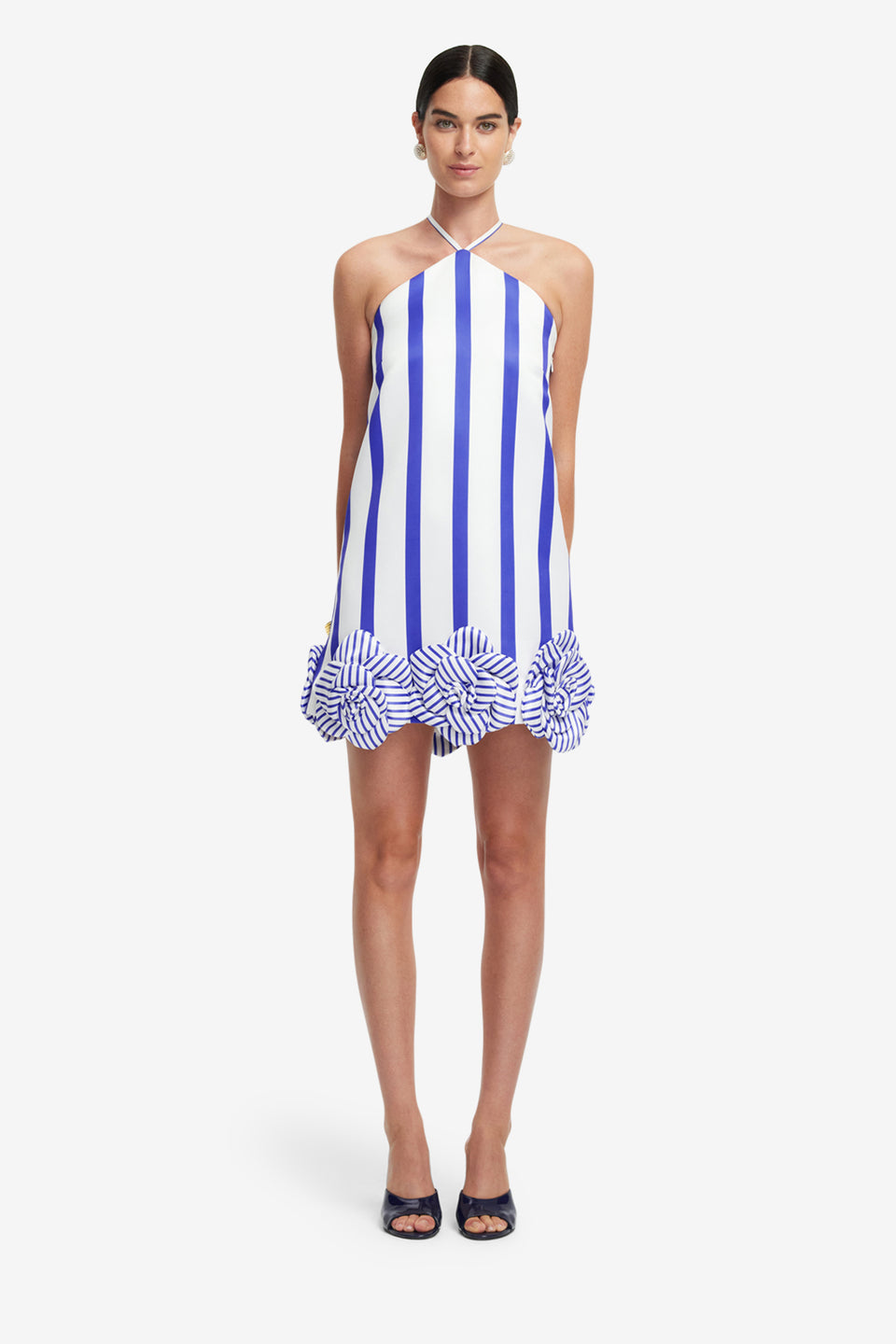 Exclusive LEO LIN Suzy Striped Halterneck Mini Dress - Navy