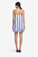 Suzy Striped Halterneck Mini Dress - Navy Dress Mini