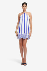 Suzy Striped Halterneck Mini Dress - Navy Dress Mini