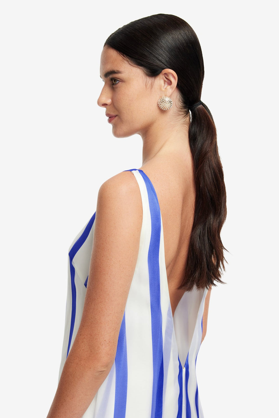 Exclusive LEO LIN Yumei Striped Open Back Gown - Navy