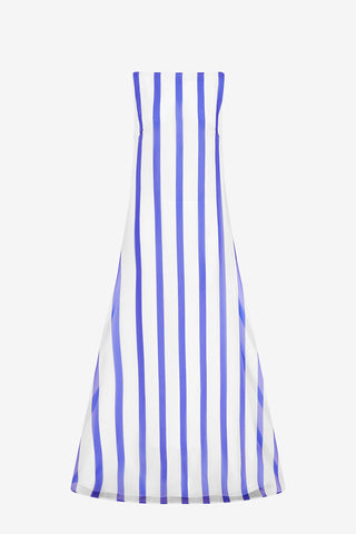 Exclusive LEO LIN Yumei Striped Open Back Gown - Navy
