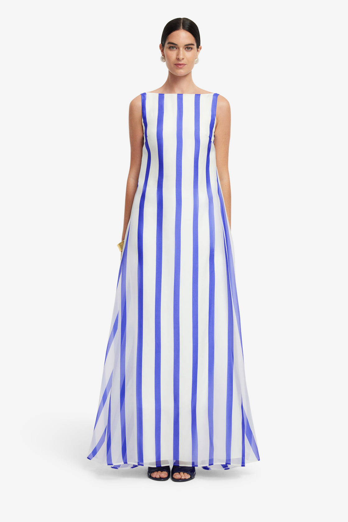 LEO LIN - Yumei Striped Open Back Gown - Navy LEO LIN - Yumei Striped Open Back Gown - Navy
