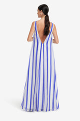 Yumei Striped Open Back Gown - Navy Dress Maxi