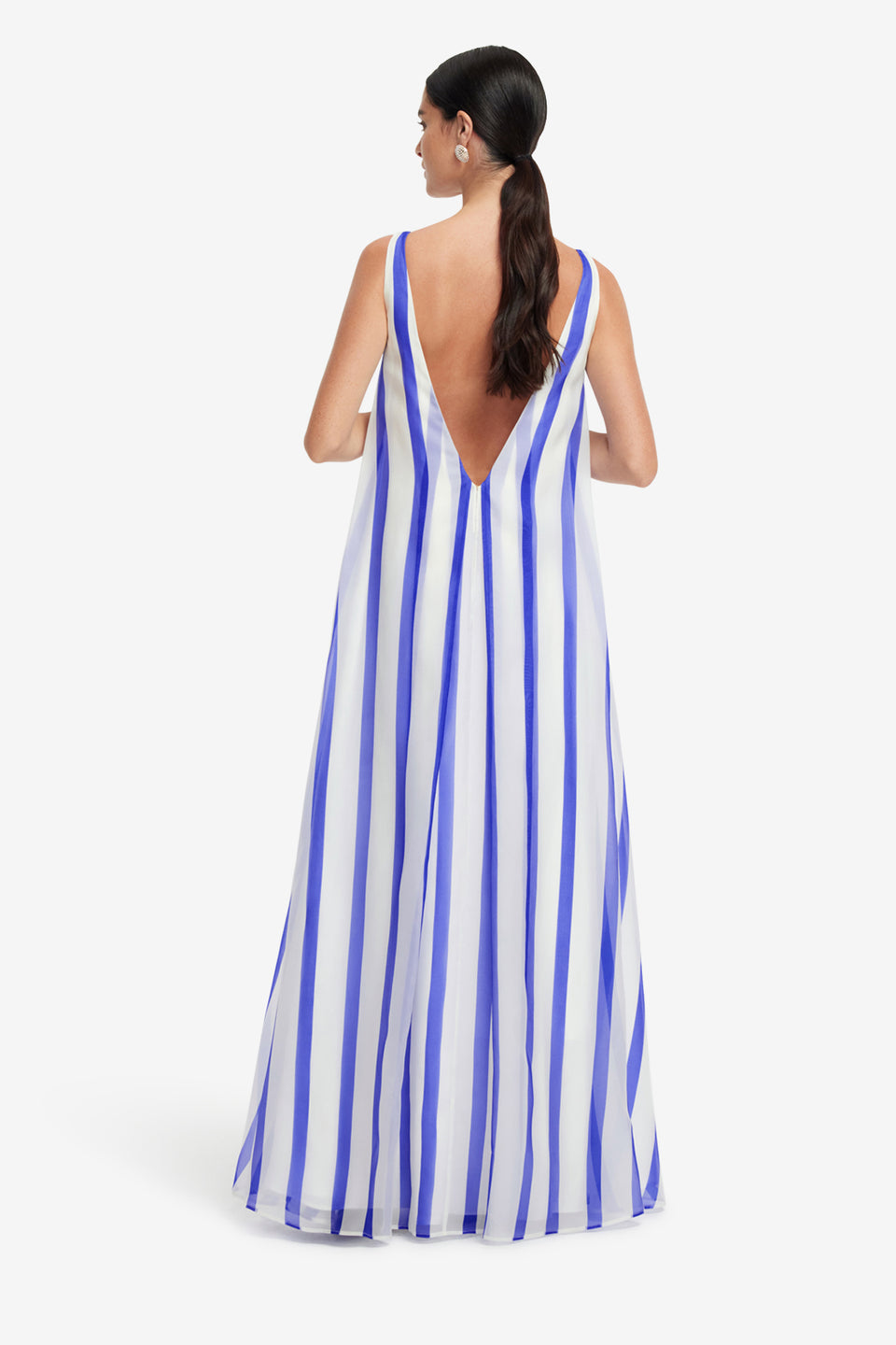 Exclusive LEO LIN Yumei Striped Open Back Gown - Navy