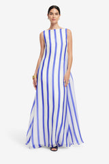 Yumei Striped Open Back Gown - Navy Dress Maxi