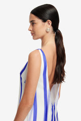 Yumei Striped Open Back Gown - Navy Dress Maxi