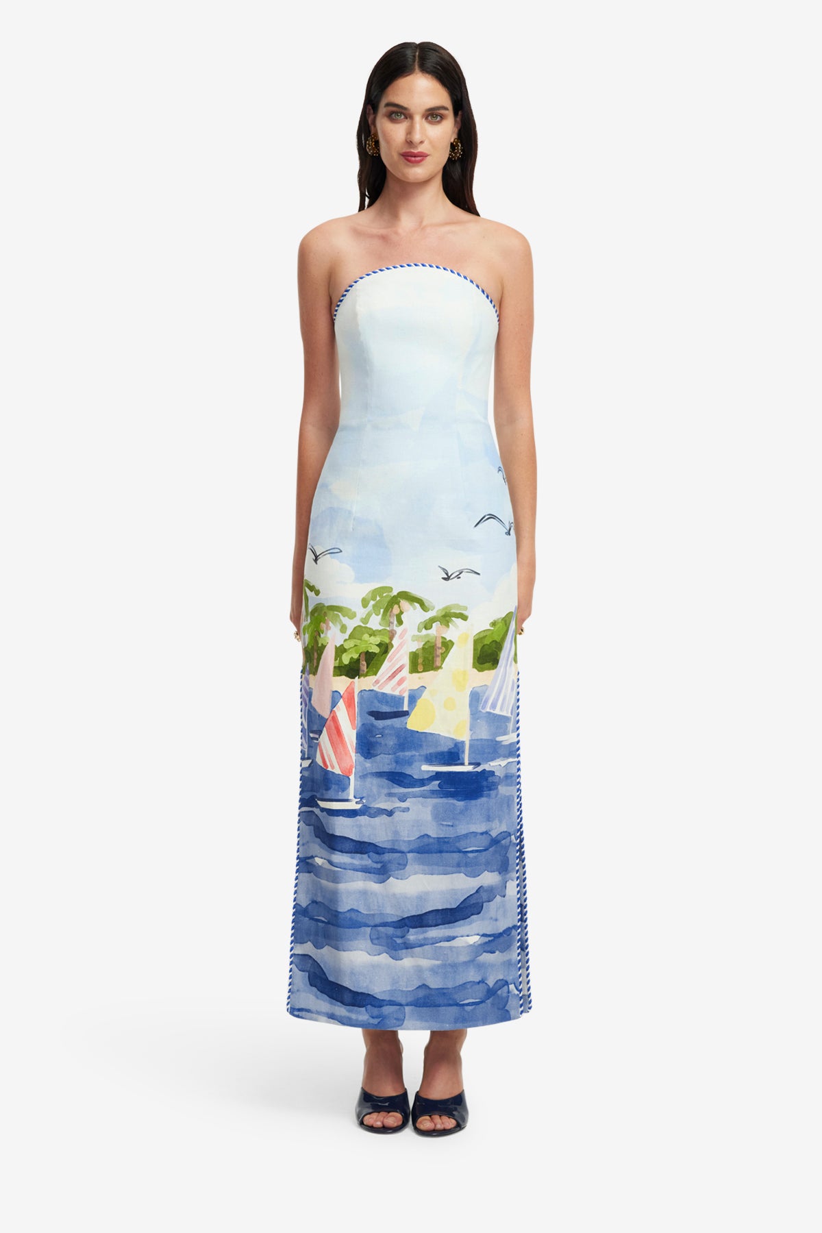 Ava Bustier Maxi Dress - Nautical Print – LEO LIN