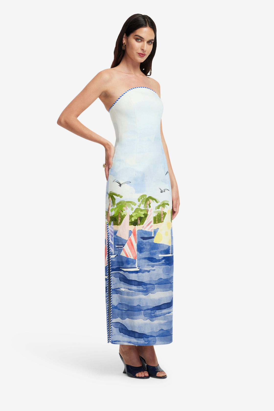 Exclusive LEO LIN Ava Bustier Maxi Dress - Nautical Print
