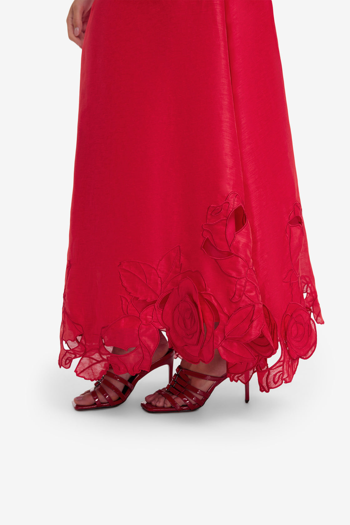 Exclusive LEO LIN Melissa Linen Appliqué Maxi Skirt - Scarlet