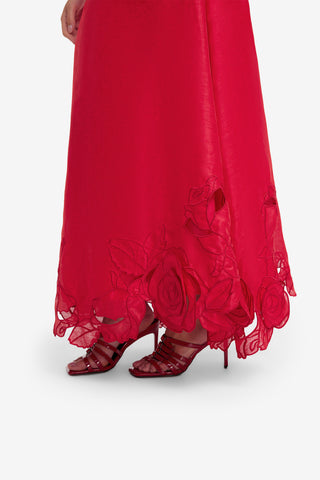 Exclusive LEO LIN Melissa Linen Appliqué Maxi Skirt - Scarlet