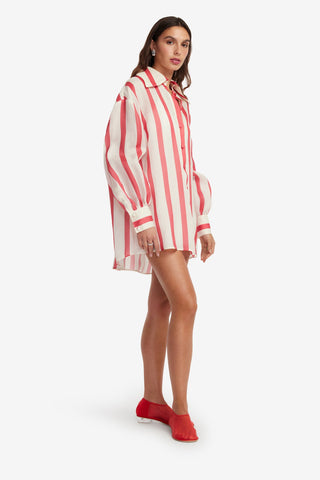 Exclusive LEO LIN Kathleen Striped Silk Blouse - Scarlet